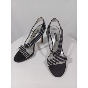 Caparros Tyra Shoes Womens Size 8.5 Black Rhinestone Slingback Sandals Heels